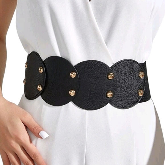 Black w/ Gold Studs Wide Width Belt - Picture 1 of 4
